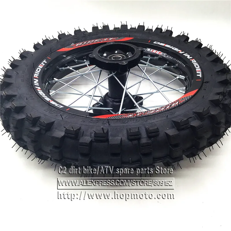 80/100-12 Tyres 1.85 x 12inch Rear Rims Wheel Steel Hub Black Wheels 32 spoke 12mm 15mm axle hole for dirt pit bike Kayo Apollo