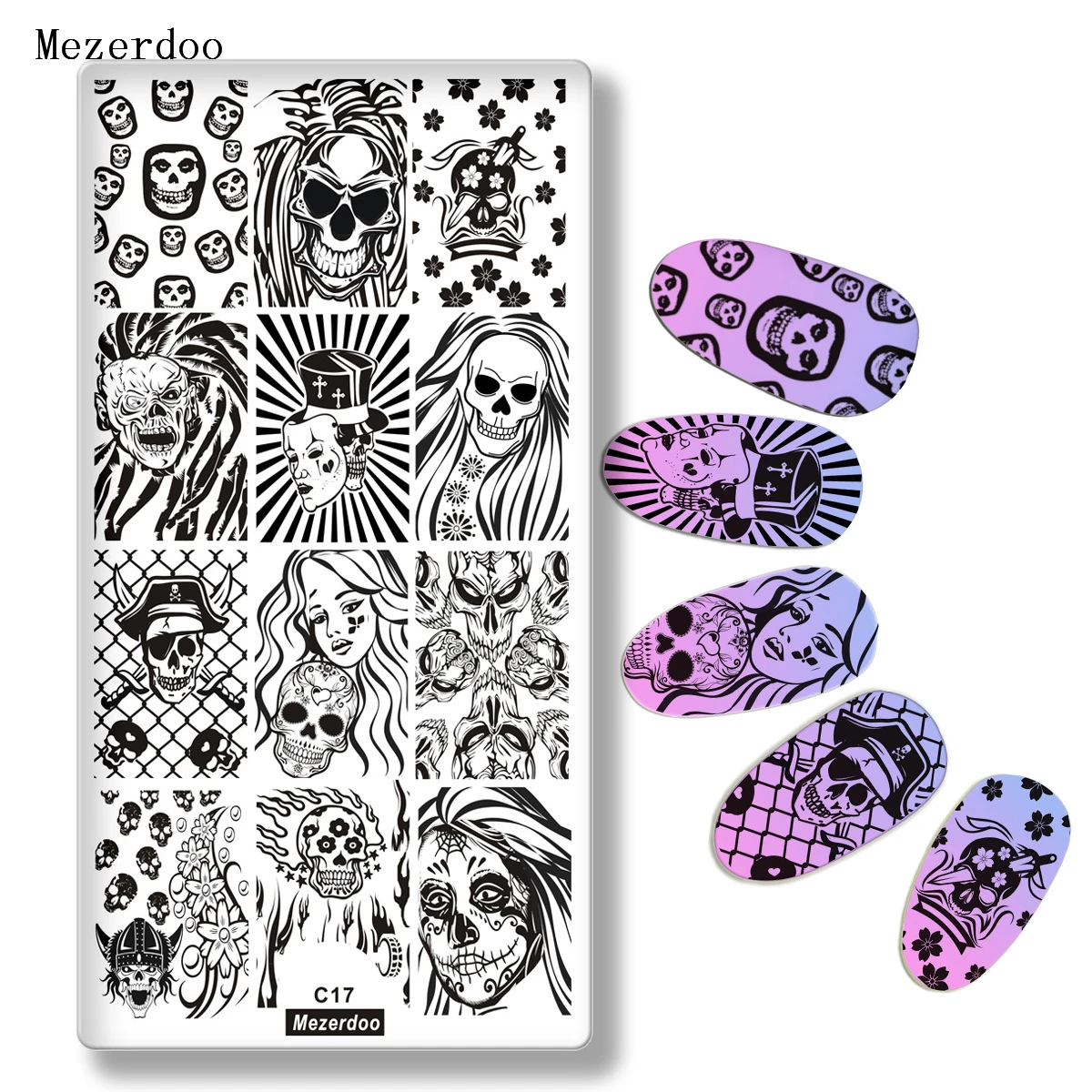 1Pc Halloween Series Celebration Nail Stamping Plate Cute Skull Pattern DIY Nail Art Image Stamp Stamper Manicure Template C17