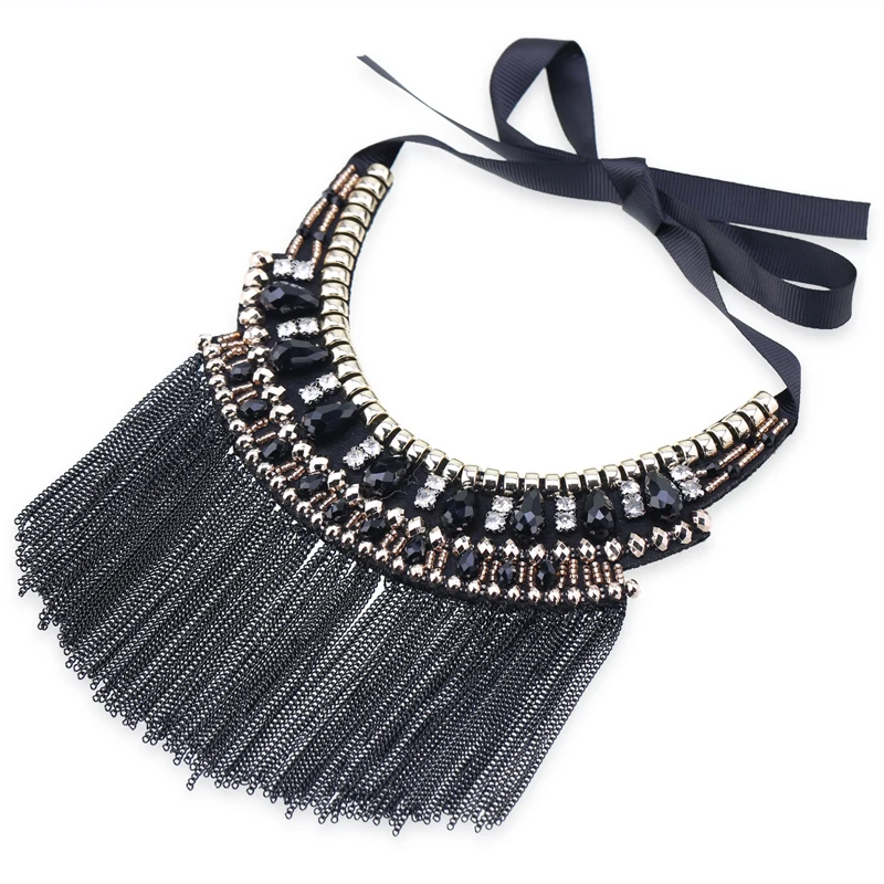 Fashion Crystal Statement Nceklace Women Wedding Party Jewelry Tassels Chokers Necklace Pendant Charm Bijoux Maxi NK-01637