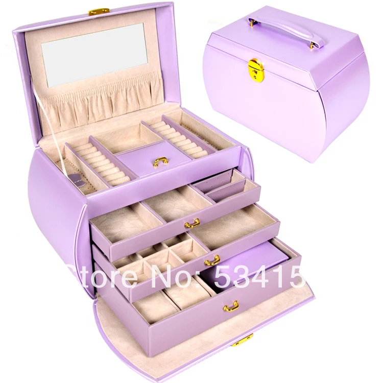 

Free Shipping Gift Jewelry Boxes Cases Display Leather gift box watch casket(Smooth leather purple color