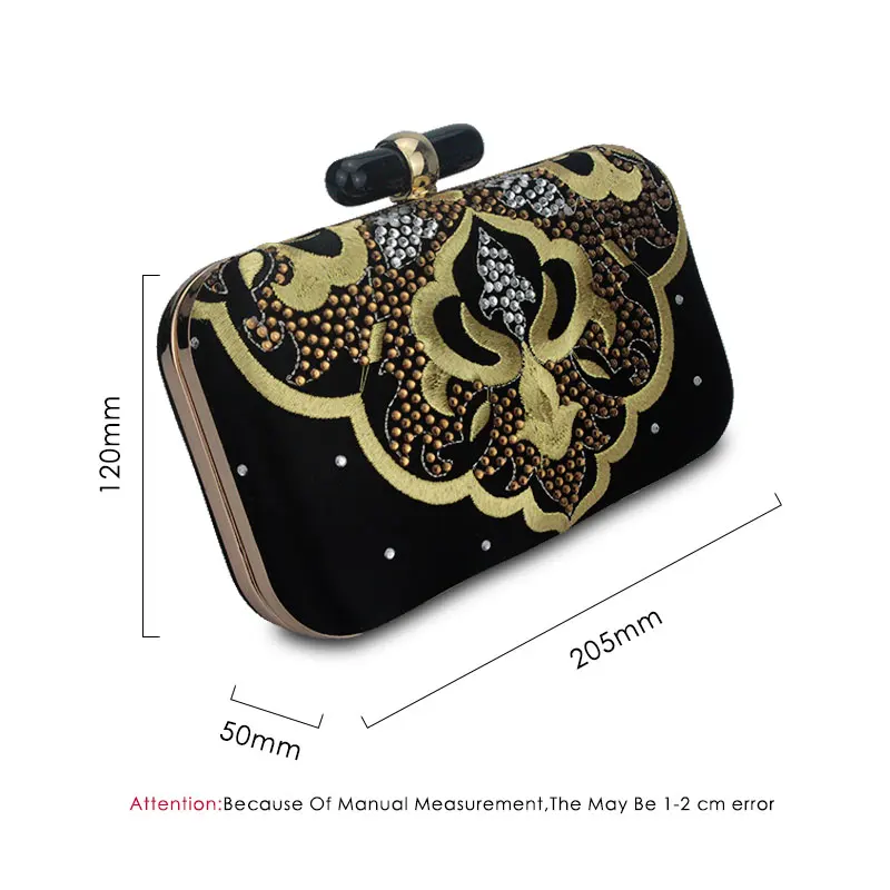 China Style Embroidery Gloden Women Clutch Evening Bag Flower Pattern Diamond Party Day Purse With Metal Shoulder Chain