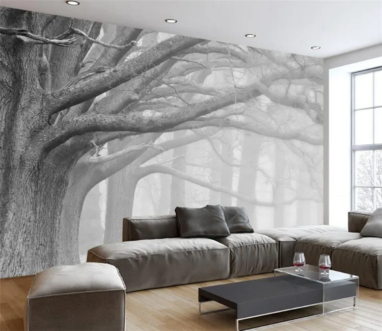 

Modern Black and White Forest Tree 3D Wallpaper Living Room Bedroom TV Wall Painting Wall Decoration Painting Any Size