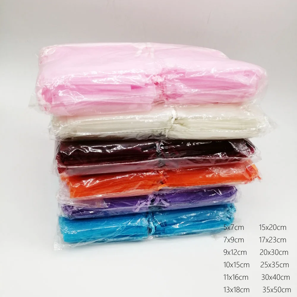 100pcs 25x35cm Diy Jewelry Bag Gift Bag Women Drawstring Organza Gift Bags For Wedding/Christmas/Jewelry Display Packaging Bags