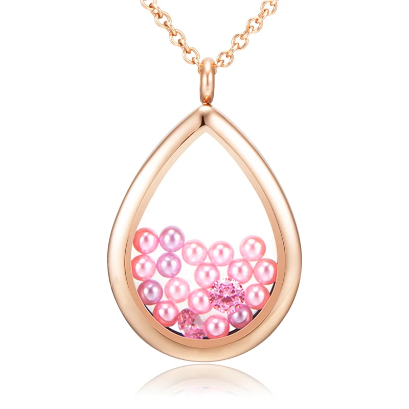 

New 316 Stainless Steel Gold Rose Gold Water Drop Glass Memory Locket! Tear Drop Floating Locket