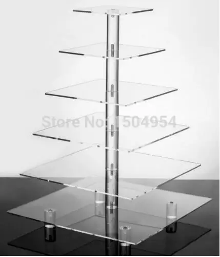 

Free Shiping square 6 Tier Acrylic Cupcake Display Stand /acrylic cake stand with baseChristmas/Wedding/Birthday