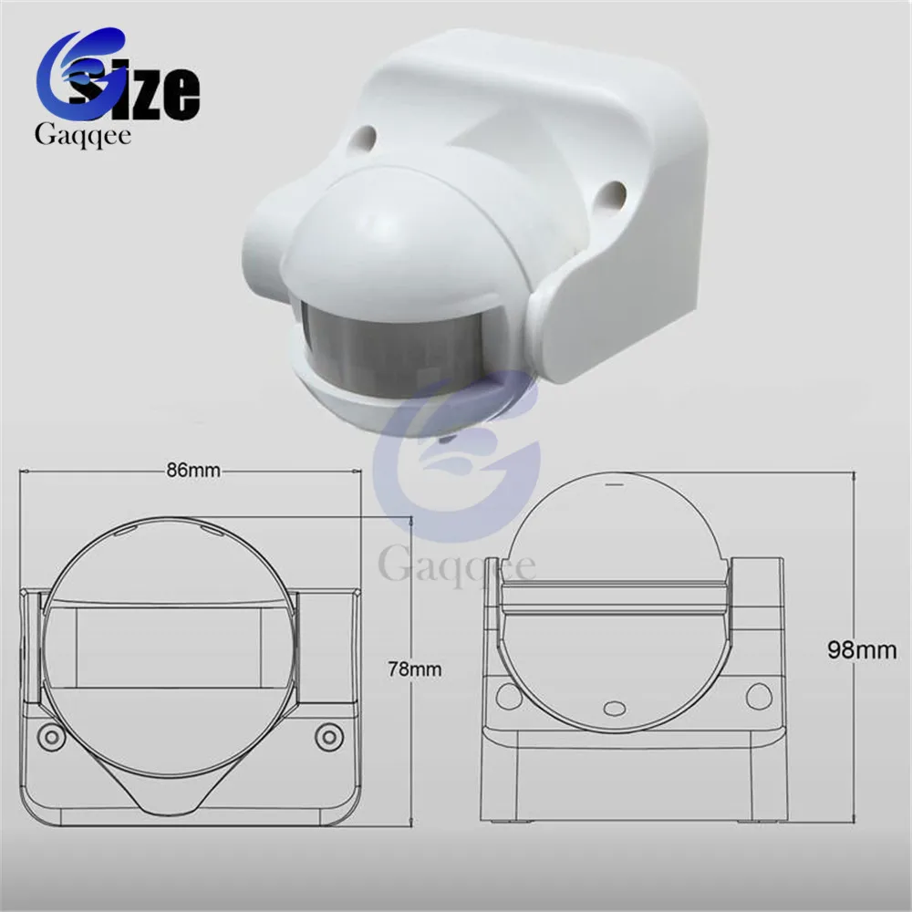 AC 220V-240V 110V 180 Degree Outdoor IP44 Security PIR Infrared Motion Sensor Detector Movement Switch Max 12m 50Hz 3-2000LUX