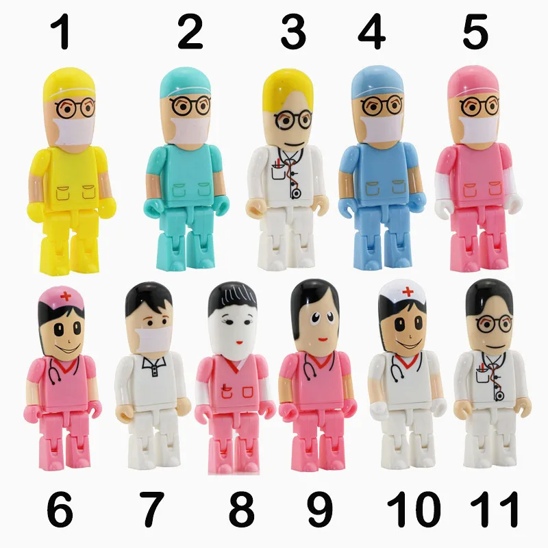 11 Styles Doctor Nurse Models USB 2.0 Flash Memory Stick Pen Drive 4G 8G 16GB Dentist USB Flash Drives Cle U Disk Memory Storage