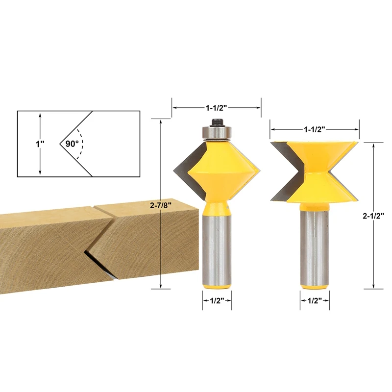 

2pcs/lot Edge Banding Router Bit Set V-Design Tongue & Groove - 1/2" Shank