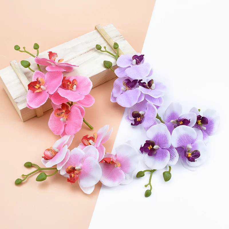 4 Stück Blumen plus 1 Stiel künstliche Blumen Heimdekoration Diy Zubehör dekorative Blumen Kranz Seide Schmetterling Orchidee Vase – Detail 16