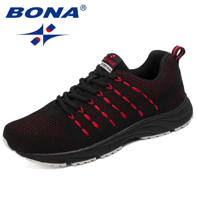 BONA Yeni Popüler Stil Erkekler Koşu Örgü Dokuma Üst spor ayakkabılar Açık Koşu Yürüyüş Ayakkabıları Lace Up