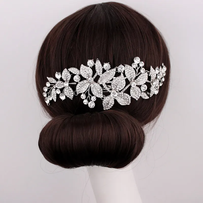 2023 New Fashion Long Flower Wedding Hair Comb Clear Rhinestone Crystal Hair Accessories Hairpins for Women Jewelry Gifts