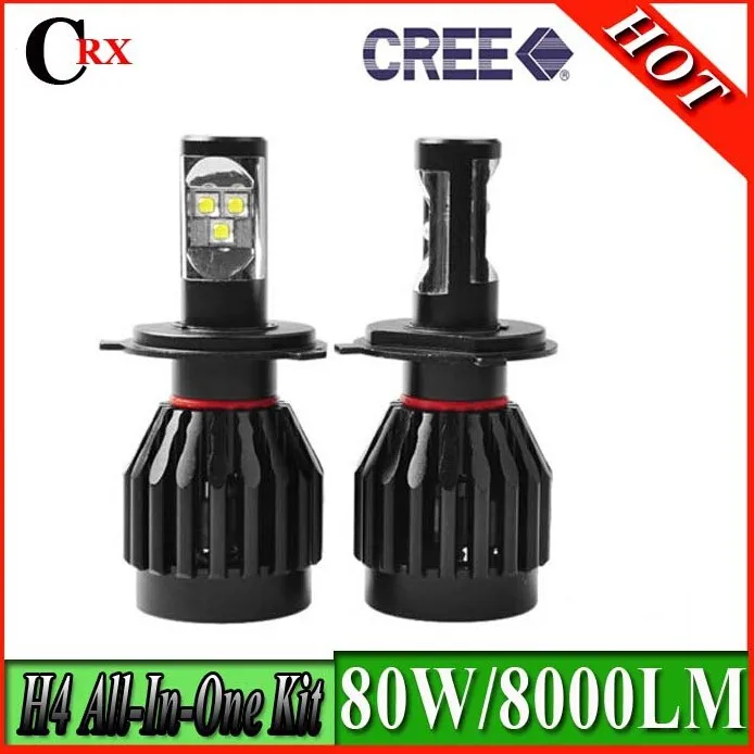 2Pcs All In One Led H4 9003 P43t HB2 Dual Beam Headlight Bulb 80W 8000lms Conversion Kit Car Motorcycle Led Lights