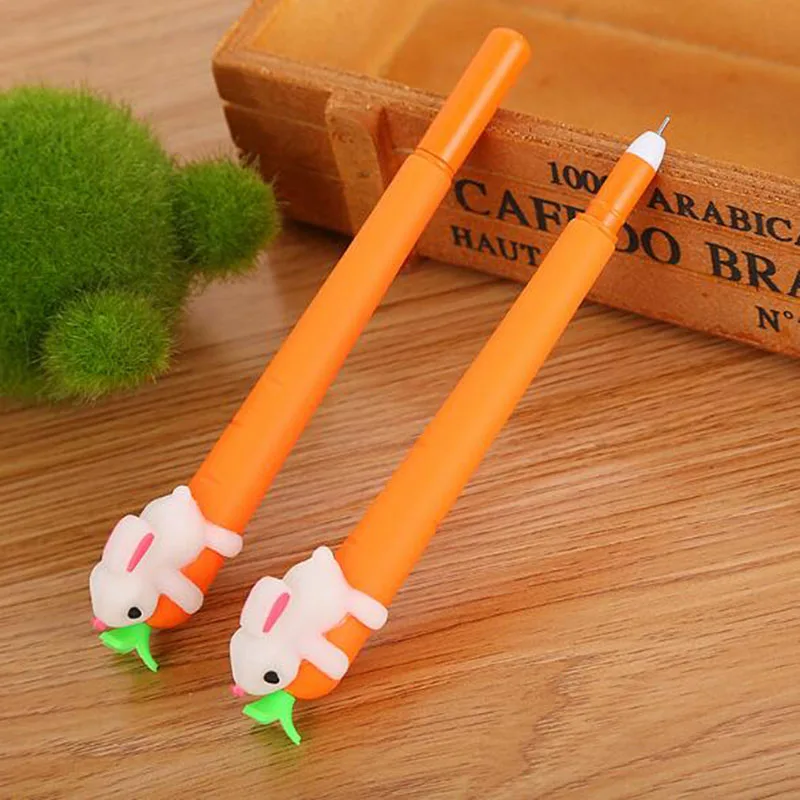 New Korean Fashion Animal Image Game Creative White Rabbit Love Carrot Student Black Neutral Office Pen Signature Pen Stationery