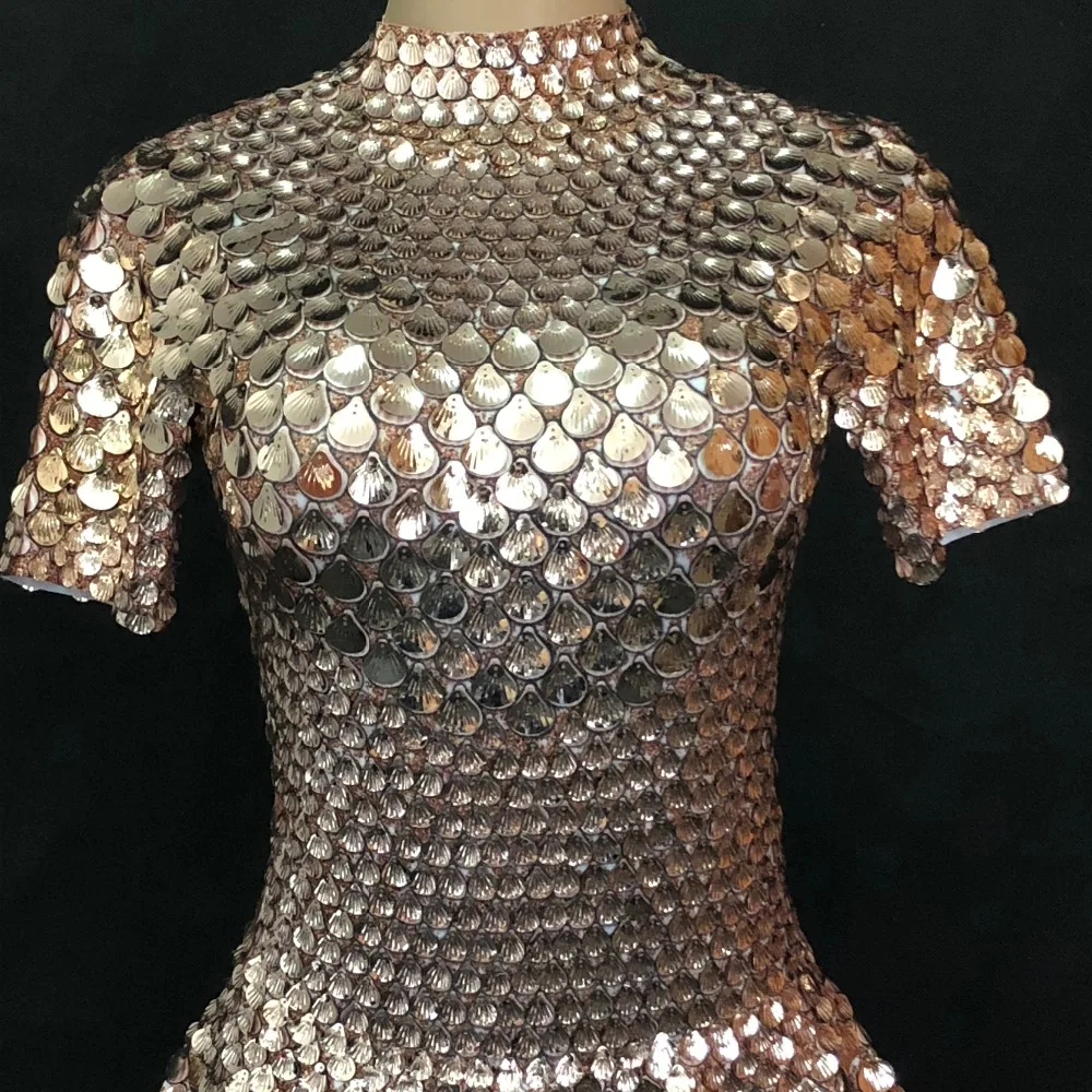 2020 Women New Short Dress Sparkling Metal Shells Ornaments Sexy Dress Nightclub Birthday Celebrate Party Performance Costumes