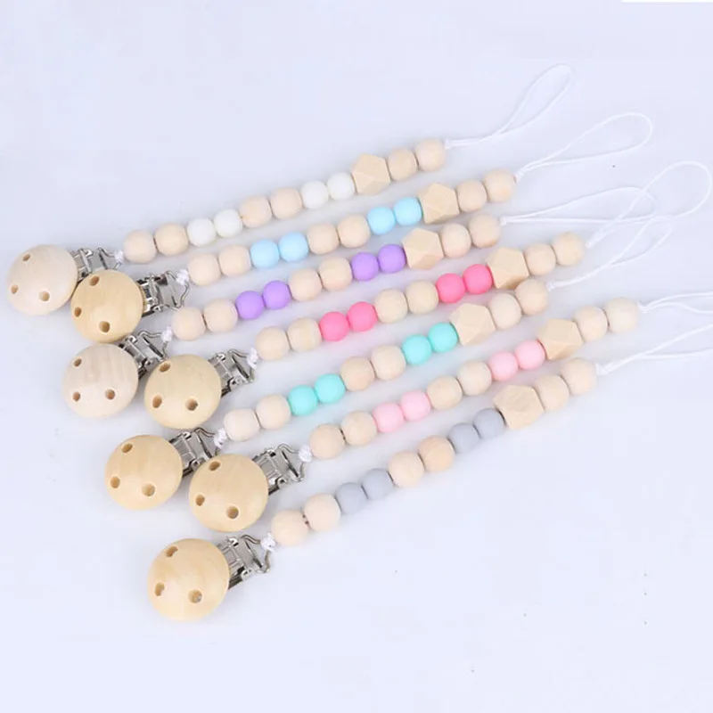 2018 Baby Pacifier Clips Chewable Silicone Beads Silicone Cute Baby Teethers Necklaces Infant Toy Short Chian Newborn Carrier