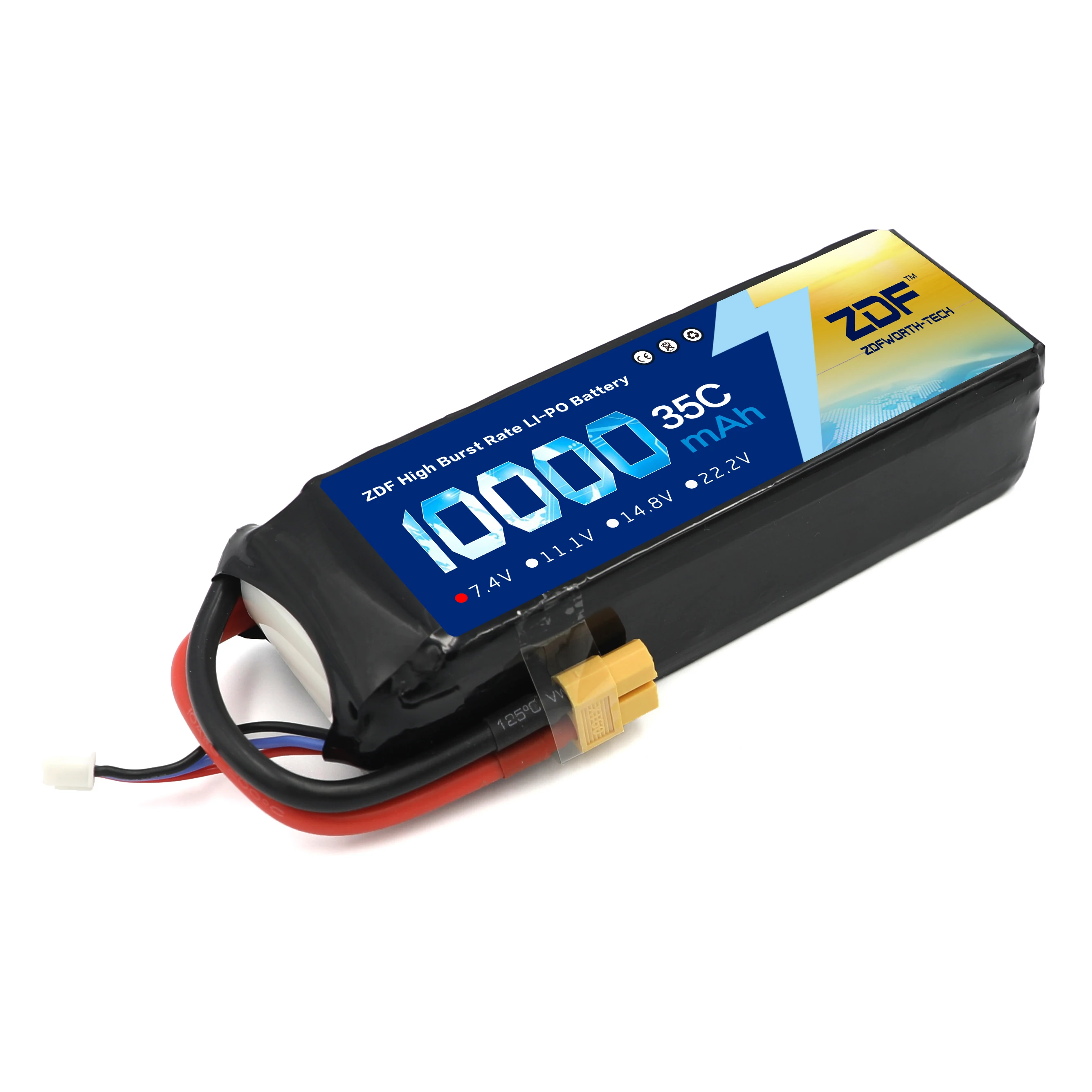ZDF RC Lipo Battery 4S 14.8V 10000mah (2x7.4v 10000mah + adpter Y plug) 35C Max 70C For Rc racing Airplane Traxxas Car RC Truck