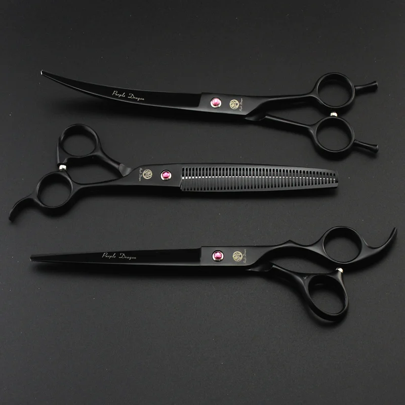 Black 8inch Cost-effective Professional Pet Grooming Scissors Sets Pet Scissors,STRAIHT & THINNING & CURVED scissors in 1 set