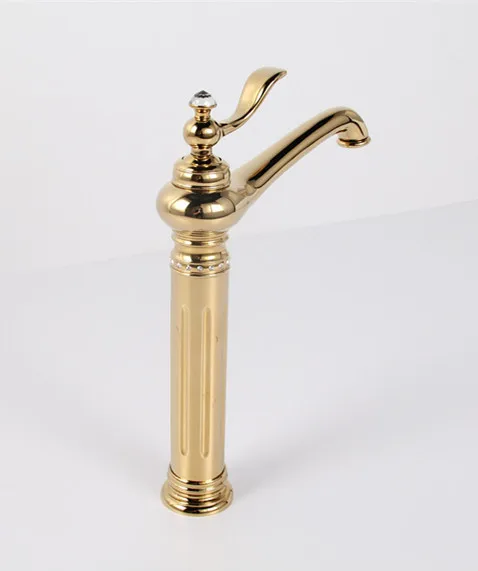 EMS(DHL) Free shipping  Ti-PVD Finish Brass Bathroom  tall vessel sink  stone Crystal  Faucet mixer tap