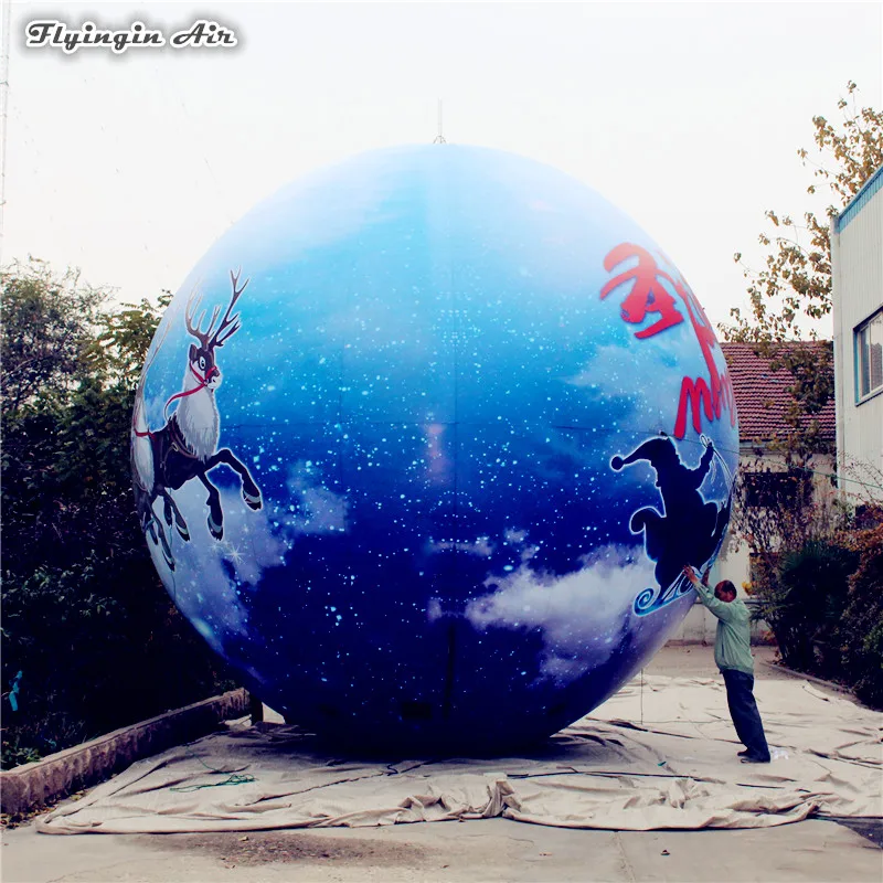 6m Height Christmas Ball Ornaments Printing Merry Christmas Inflatable Balloons for Decoration