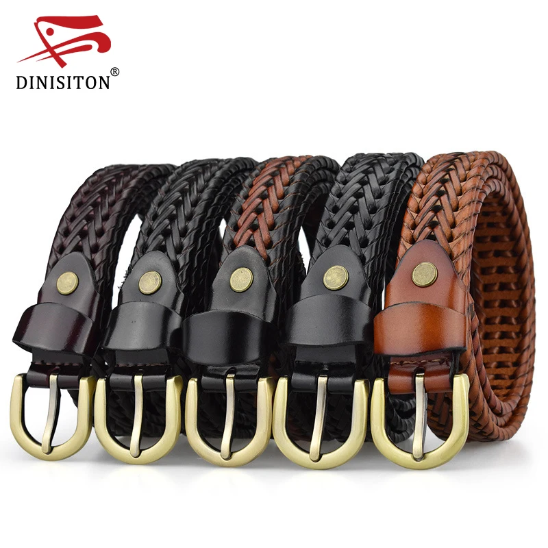 DINISITON Weaving Belt Designer Genuine Leather Belts For Women Woven Thin Female Strap Ladies Braided Belts Woman Fashion