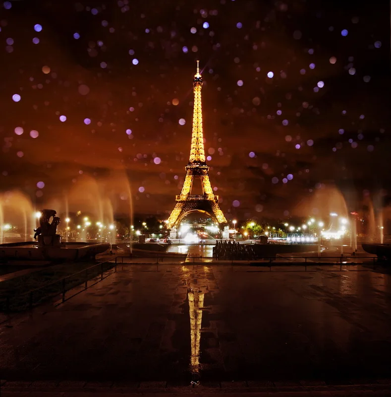 

10x10FT Dark Sky Night Glitter Eiffel Tower Spring Square Downtown Custom Photography Studio Backdrops Background Vinyl 3m x 3m