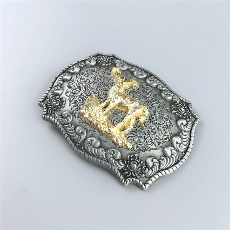 JEAN'S FRIEND New Western Cowboy Rodeo Deer Double Color Belt Buckle also Stock in US BUCKLE-WT134