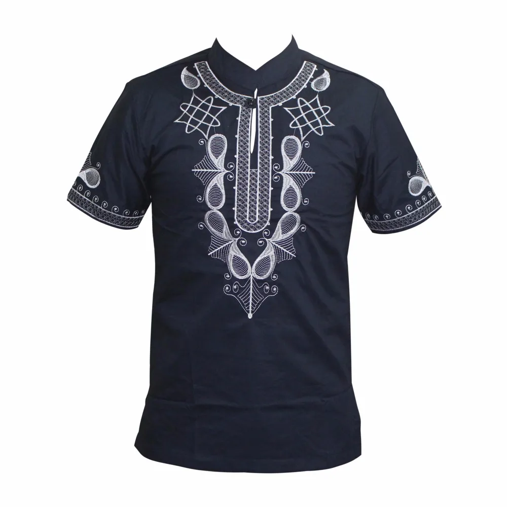 Brand Mr Hunkle African Men\'s T-shirt Short Sleeve Stand Neck Smart Casual Shirts Emboridery Dashiki Top Tees