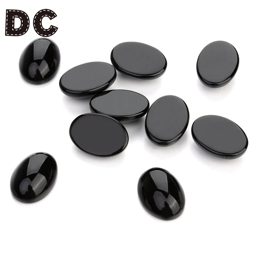 10pcs Natural Stone 10x14/13x18/18x25mm Oval Flatback Cabochon Black Agate Bead Spacers For DIY Jewelry Making Accessories