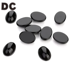 10pcs Natural Stone 10x14/13x18/18x25mm Oval Flatback Cabochon Black Agate Bead Spacers For DIY Jewelry Making Accessories