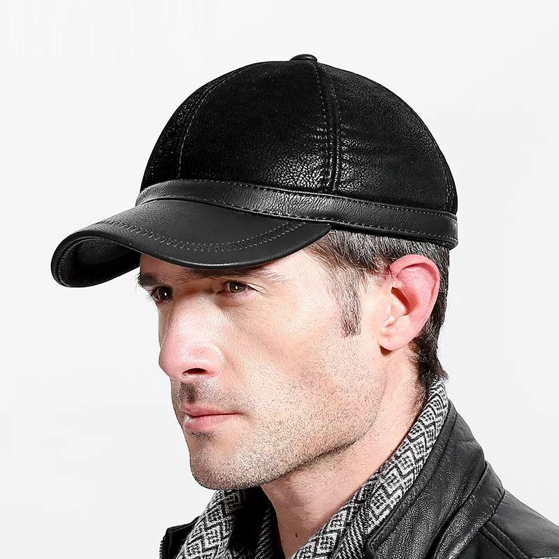 

2018 Man's PU Leather Hat Male Golf Baseball Cap Adult Casual Baseball Hat Adjustable Yong Man Winter Warm Wear B-7213