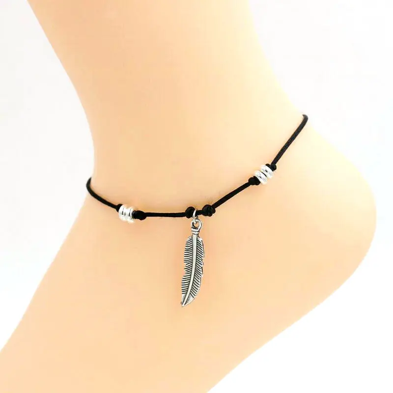 BPPCCR-Tobilleras de plumas para hombre y Mujer, pulsera de cuerda roja, Cheville, sandalia, Pulseras, Tobilleras
