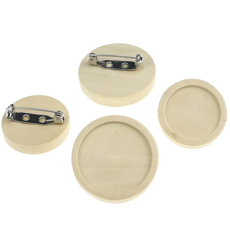 10pcs/lot Diy wood 20 25mm Round Brooch Base Cabochon Blanks Trays with Brooch stainless steel Pins Cameo Cabochon Base Setting