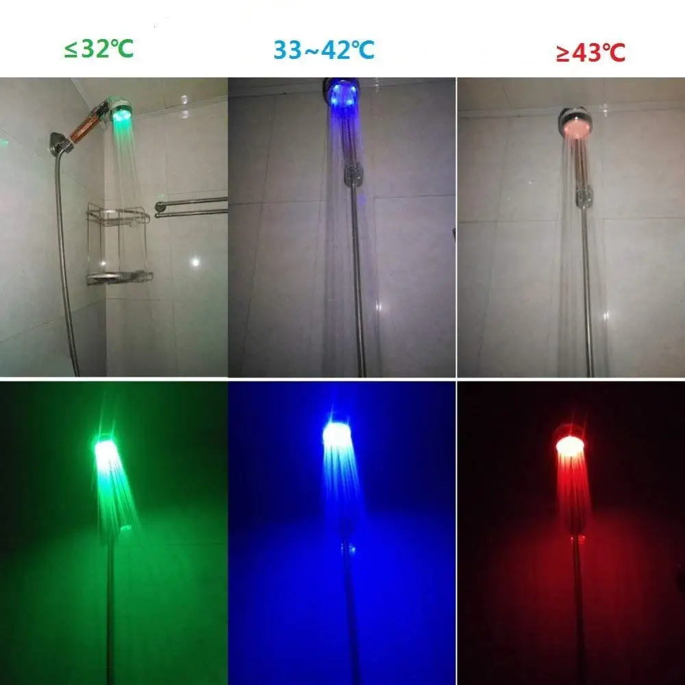 LED Shower Head High Pressure Anion Filter Water Saving Showerhead Temperature Control Colorful Light Handheld Big Rain Shower