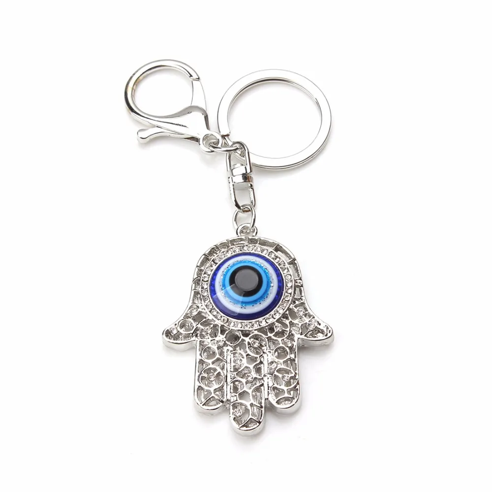 Lucky Charm Blue Hamsa Fatima Hand Evil Eyes Keychains Purse Bag Buckle Pendant For Car Keyrings key Chains Holder Women EY1478