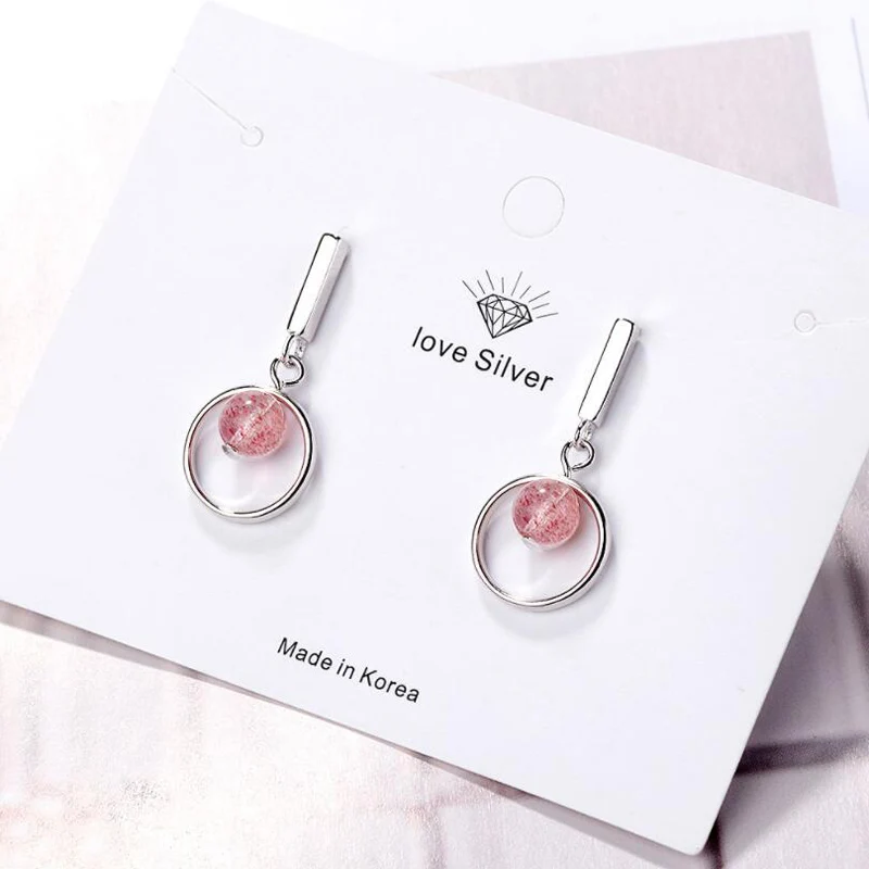 KOFSAC New Fashion Sterling Silver 925 Earrings For Women Korean Small Fresh Pink Strawberry Crystal Round Earring Bride Jewelry