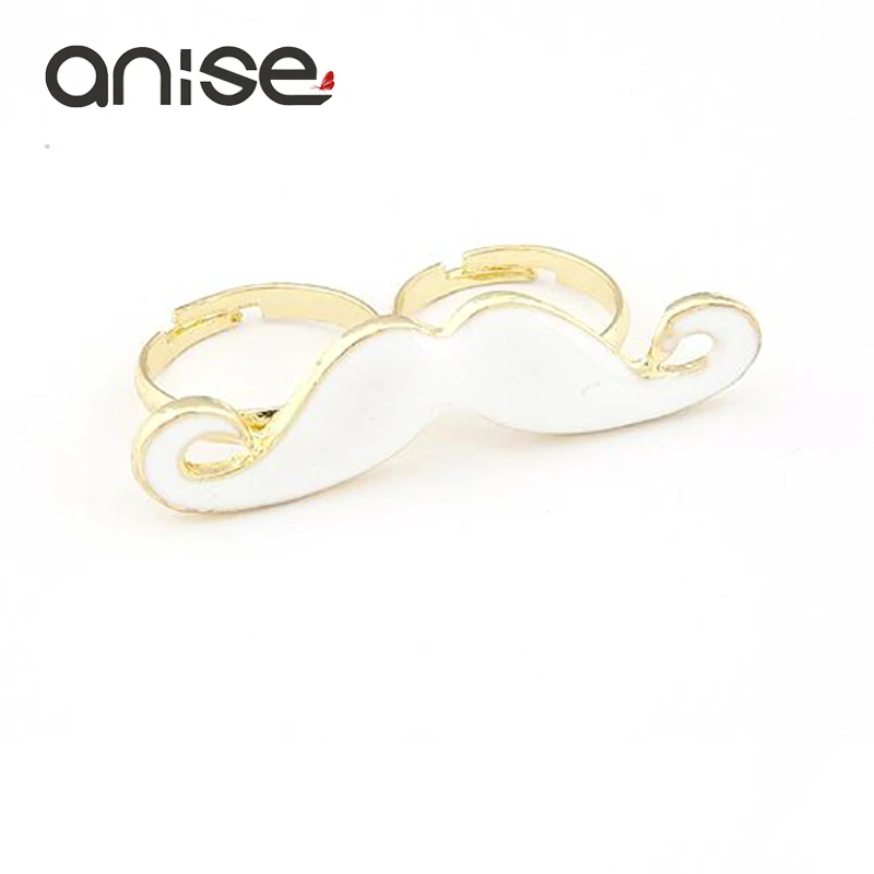 Anise Classic Double Midi Rings for Women Creative White Enamel Beard Mustache Finger Ring Fashion Charm Jewelry Bague Femme