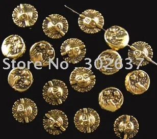 

FREE SHIPPING 300pcs Antiqued gold plt FACE Flat ROUND spacers A615G