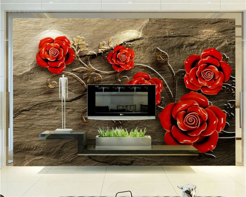 

Beibehang Custom wallpaper photo relief three-dimensional rose marble TV sofa background wall home decoration 3d wallpaper mural