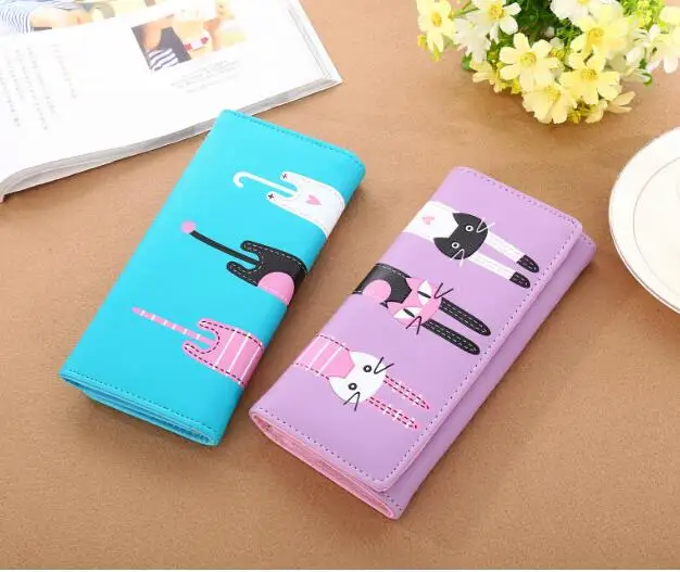 2022 new Guapabien New 2022 Women Cute Cat Cartoon Wallet Long Creative Card Holder Casual Ladies Clutch PU Leather Coin Purse