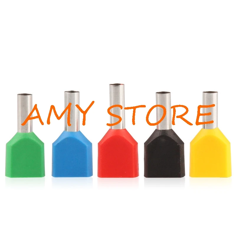 50Pcs Double Pipe Tube Line Nose Needle Shape Insulated Bootlace Ferrule Insulated Cold-press Ternimals Multicolor TE2513