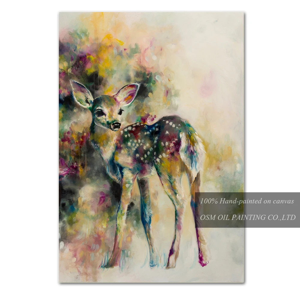 Professional Painter Directly Support Hand-painted Deer Oil Painting on Canvas Rich Colors Cute Animal Deer Oil Painting