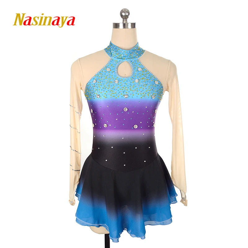 Costume Figure Skating Dress Customized Competition Ice Skating Skirt for Girl Women Kids Gymnastics Performance Gradient Shiny