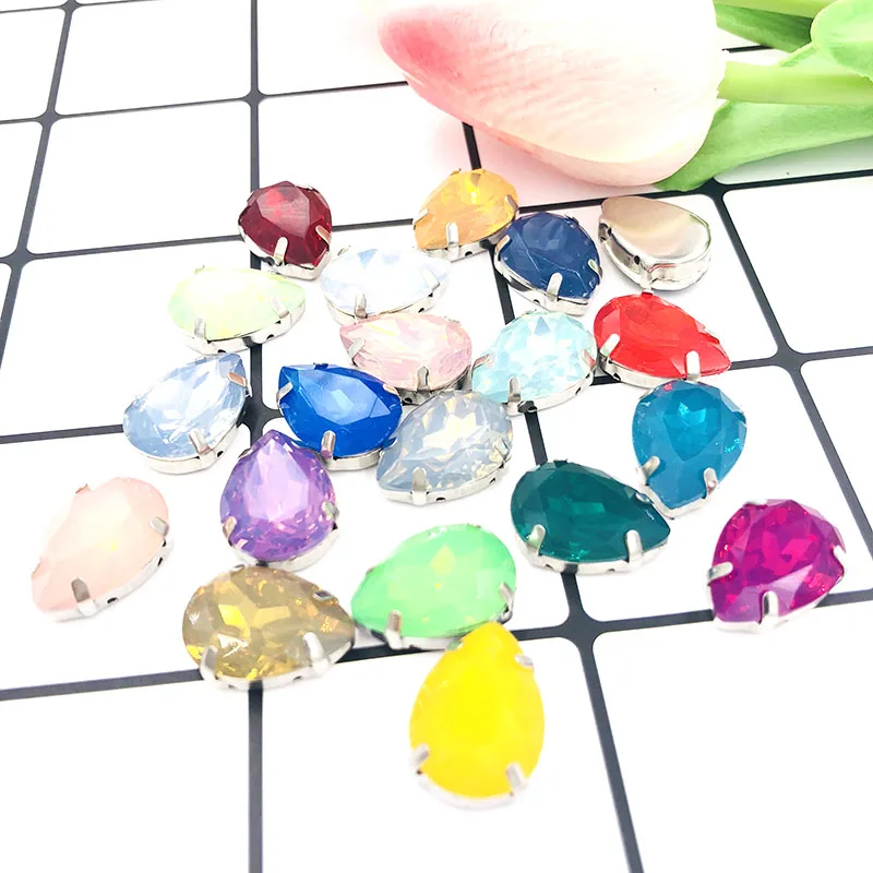 Free shipping Matt White opal teardrop sew on rhinestones with claw flatback Resin loose rhinestones DIY garment Accessories