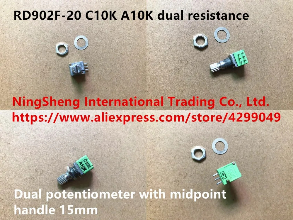 Original new 100% import RD902F-20 C10K A10K dual resistance dual potentiometer with midpoint handle 15mm (SWITCH)