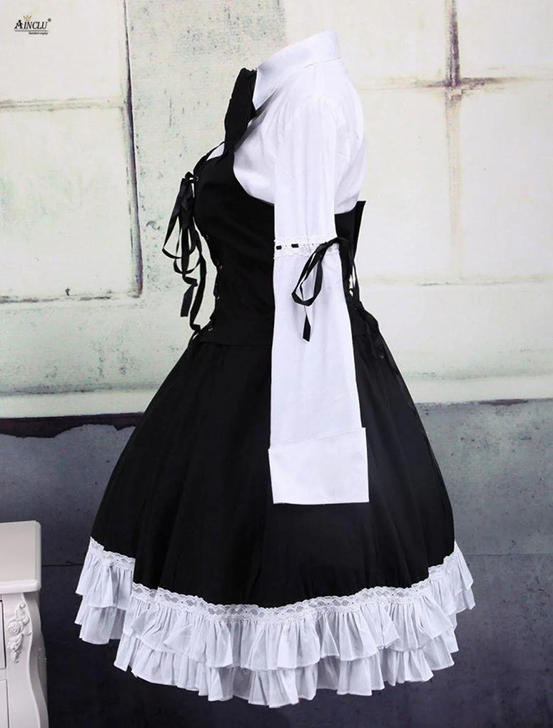 Lolita Kleid Anzüge Baumwolle Weiß Mit Langen Ärmeln Lolita Bluse und Schwarze Lolita Rock Punk Nette Mädchen Lolita Anzüge Party Club XS-XXL