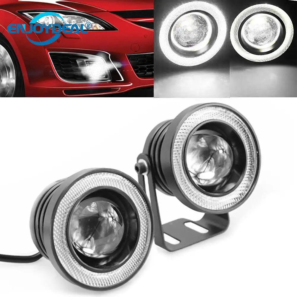 2pcs Waterproof Projector LED Fog Light With Lens Halo Angel Eyes Rings COB 30W White 12V SUV ATV Off Road Fog Lamp Styling