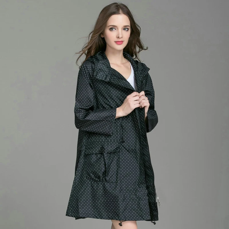 New Fashion Women Raincoat With Hat Foldable Cuffs Laydies Dress Style Light Rain Coat Waterproof Men Rainwear Windproof Jacket
