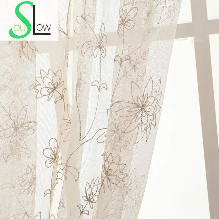 

Slow Soul Bedroom Living Room Curtain Embroidered Gauze Simple Garden French Window Pastoral Floral Curtains Tulle For Kitchen