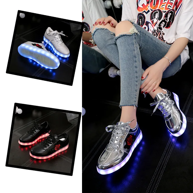 RayZing EUR30-44 Basket LED Shoes Casual Lovers Femme Kids Trainers Luminous Sneakers China style Rose Flower led sneakers