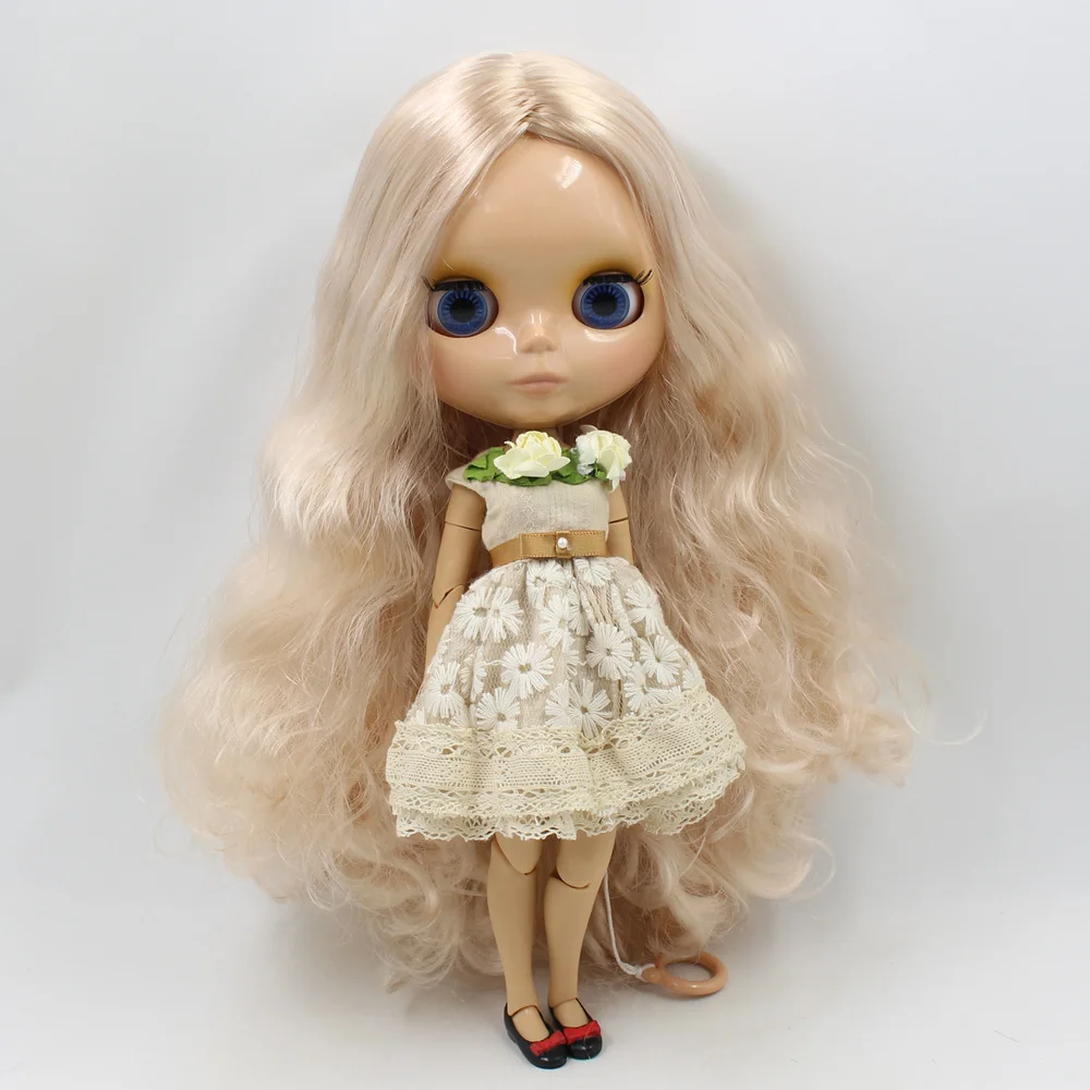 ICY DBS Blyth Doll golden wavy hair with centre parting TAN Skin glossy face 30cm No.280BL3139 DIY toy gift